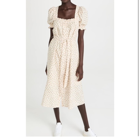 Floral Midi Dress with Short Puff Sleeves - Picture 4 of 10